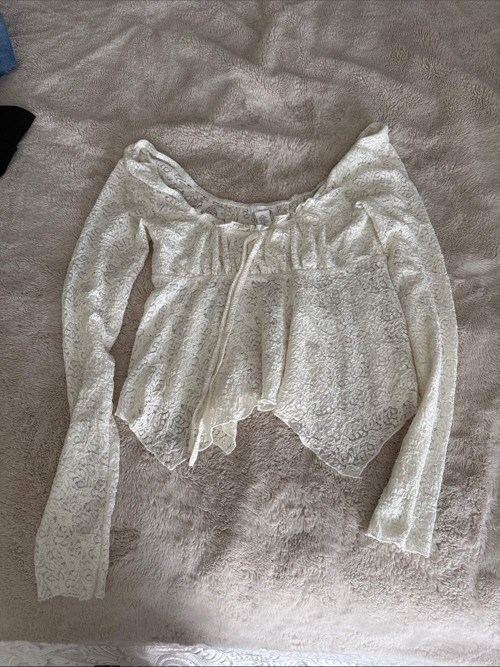 Full Tilt Cream Lace Tie-Front Crop Top